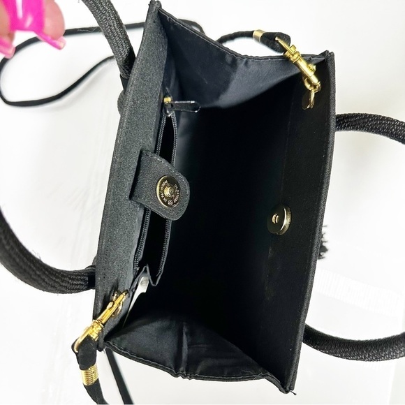 Vintage Small Structured Black Evening Prom Bag with Tassels Gold Toned … - Picture 5 of 6